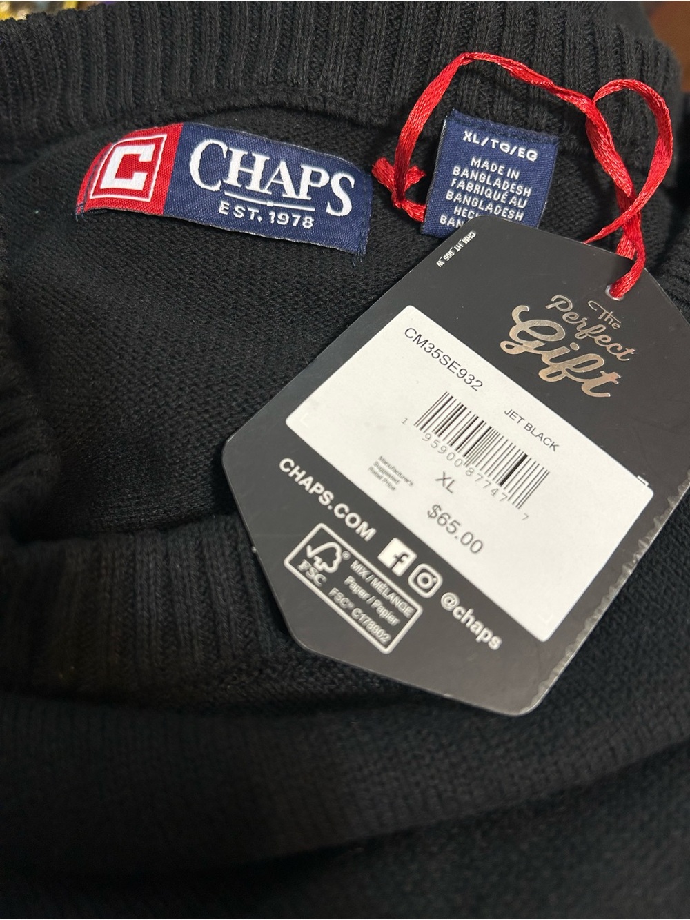 CHAPS MENS WINTER CREW NECK GRAPHIC SWEATER - Picture 3 of 3